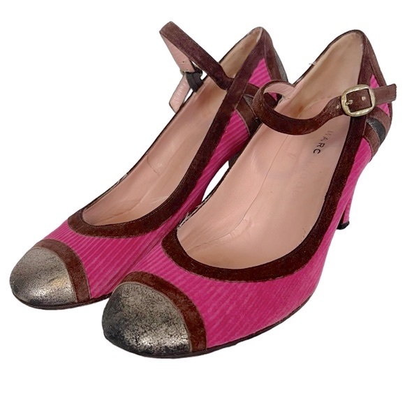 MARC JACOBS Collection Corduroy Magenta Suede Metallic Leather Mary Jane Heel - Picture 2 of 13